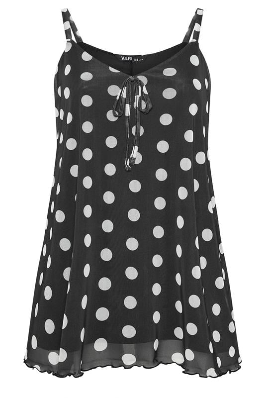 YOURS Plus Size Black Polka Dot Mesh Vest Top | Yours Clothing 6