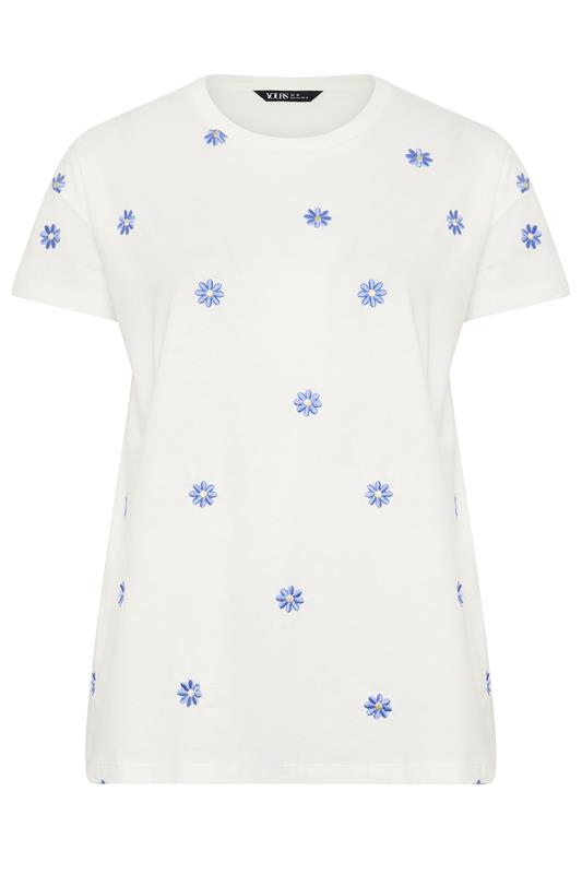 YOURS Plus Size White Embroidered Daisy T-Shirt | Yours Clothing 5