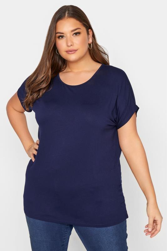 Plus Size Navy Blue Grown On Sleeve T-Shirt | Yours Clothing  1