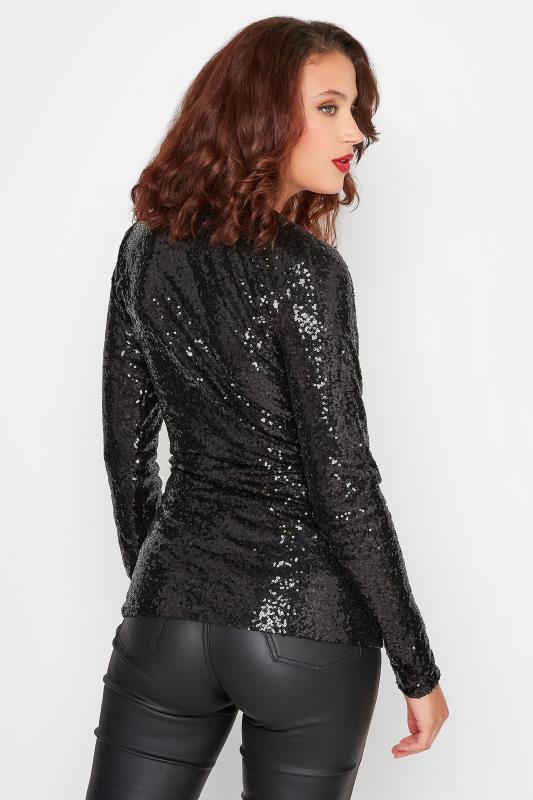 LTS Tall Black Sequin Embellished Wrap Top 3