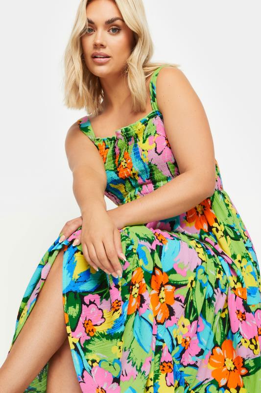 YOURS Plus Size Green Tropical Print Tiered Maxi Dress | Yours Clothing 4