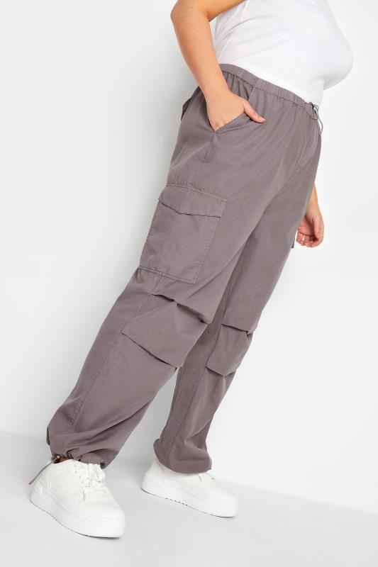 YOURS Plus Size Grey Cargo Parachute Trousers | Yours Clothing  1