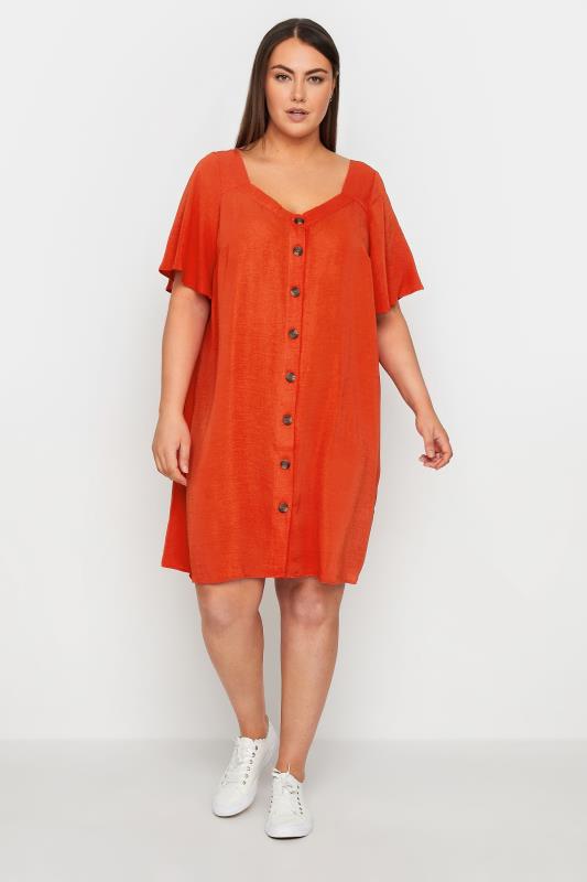 Plus Size  Evans Orange Button Through Dress