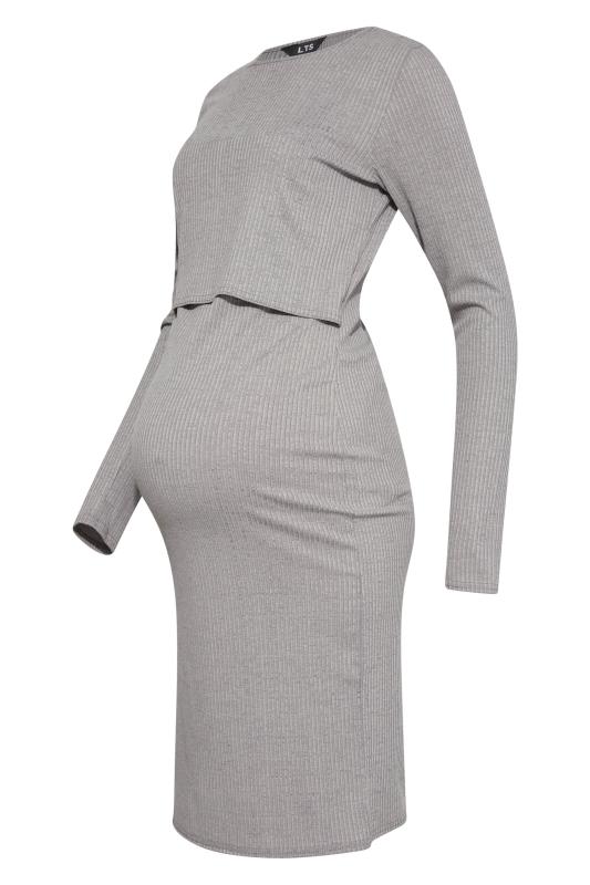 Tall Women's LTS Maternity Grey Ribbed Nursing Midi Dress | Long Tall Sally 7