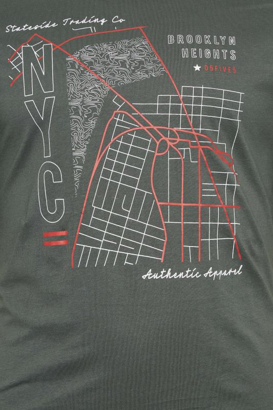D555 Big & Tall Khaki Green NYC Map Printed T-Shirt | BadRhino 2