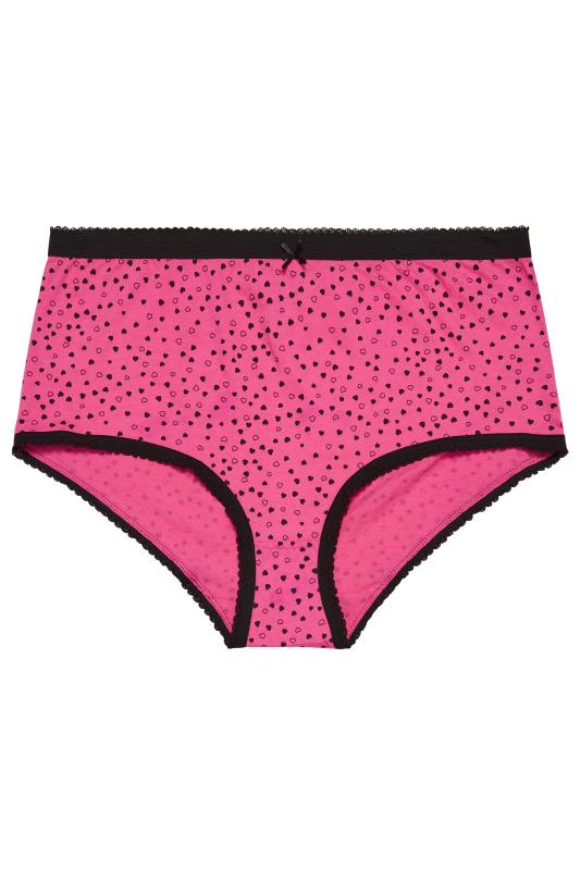 YOURS Plus Size Curve 5 PACK Hot Pink Heart Print Full Briefs | Yours Clothing  4