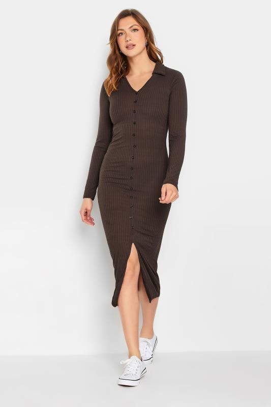 LTS Tall Brown Ribbed Split Front Dress | Long Tall Sally 2