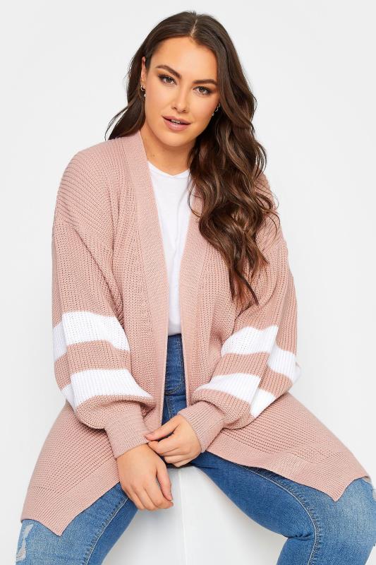 Plus Size  YOURS Curve Light Pink Varisty Balloon Sleeve Cardigan