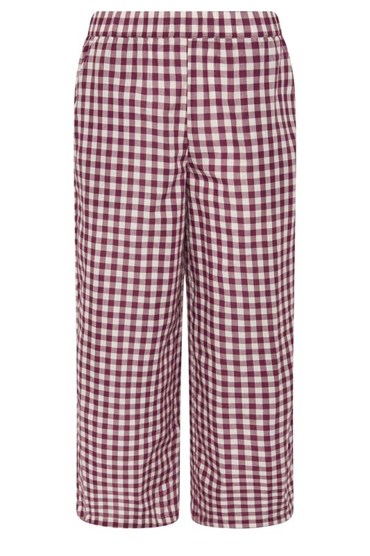PixieGirl Petite Women's Burgundy Red Gingham Cotton Wide Leg Trousers | PixieGirl 5