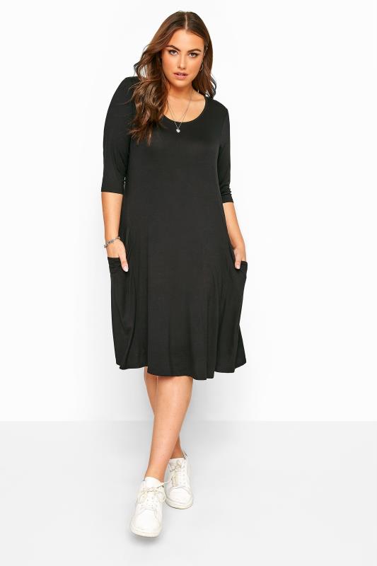 Black Drape Pocket Dress, plus size 16 to 36 1