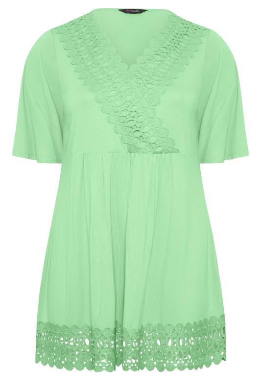 YOURS Plus Size Curve Green Crochet Detail Peplum Tunic Top | Yours Clothing  6