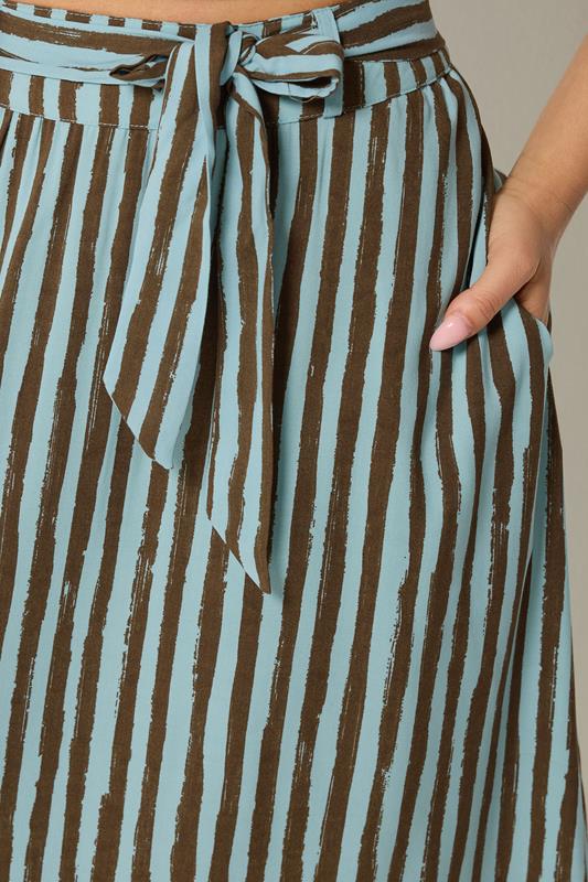 PixieGirl Petite Women's Brown Stripe Belted Maxi Skirt | PixieGirl 4