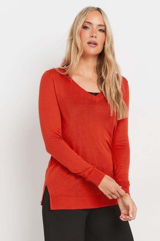 LTS Tall Womens Red Fine Knit V-Neck Jumper | Long Tall Sally 4