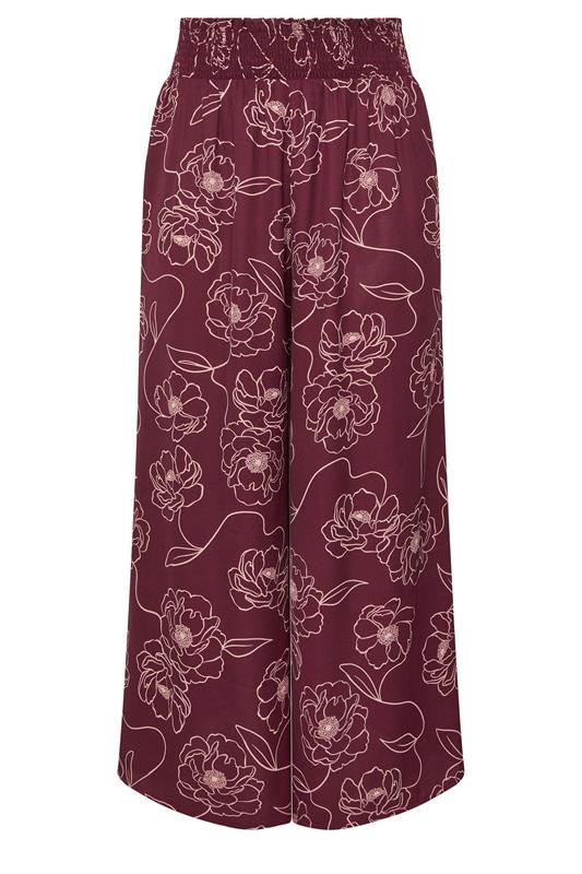 YOURS Plus Size Burgundy Red Floral Wide Leg Trousers | Yours Clothing 5