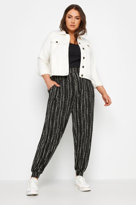 YOURS Plus Size Black Striped Harem Joggers | Yours Clothing 2