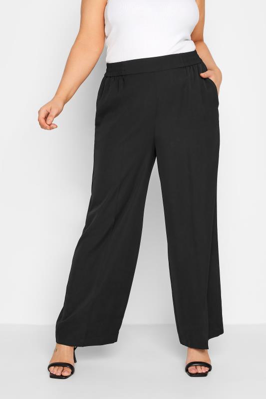  Tallas Grandes YOURS Curve Black Elasticated Waist Pull-On Wide Leg Trousers