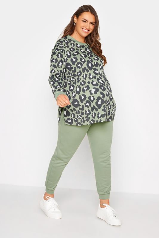 BUMP IT UP MATERNITY Plus Size Sage Green Comfort Panel Joggers | Yours Clothing 4