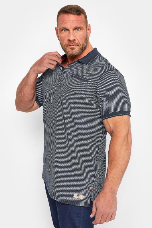 D555 Big & Tall Navy Blue Stripe Printed Polo Shirt 1
