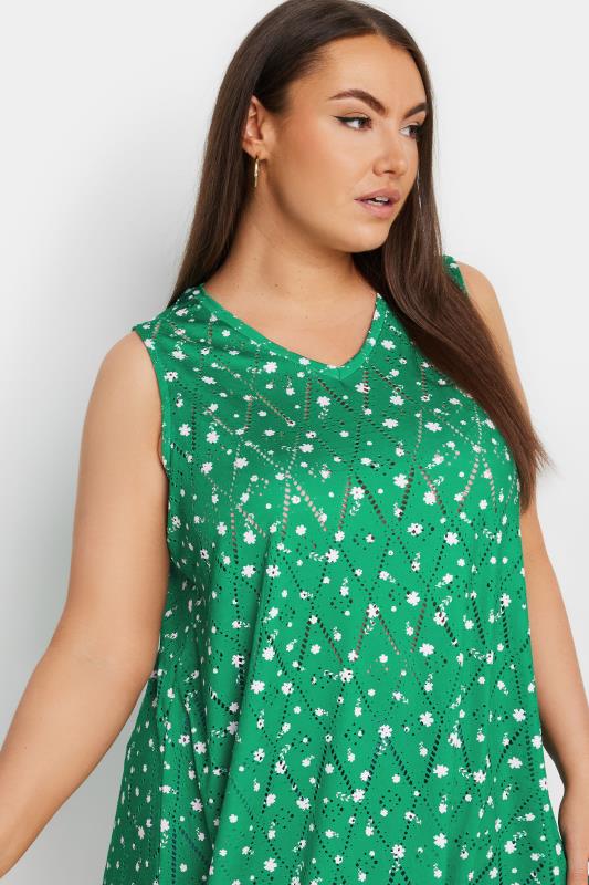 YOURS Plus Size Green Floral Print Broderie Anglaise Vest Top | Yours Clothing 4