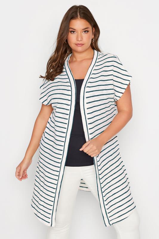 Plus Size White Short Sleeve Stripe Cardigan | Yours Clothing 4
