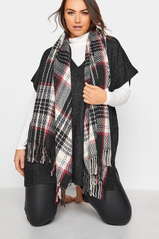 Plus Size  Yours Black Check Tassel Scarf