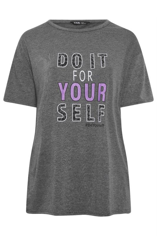 YOURS ACTIVE Plus Size Grey 'Do It For Yourself' Slogan Top | Yours Clothing 6