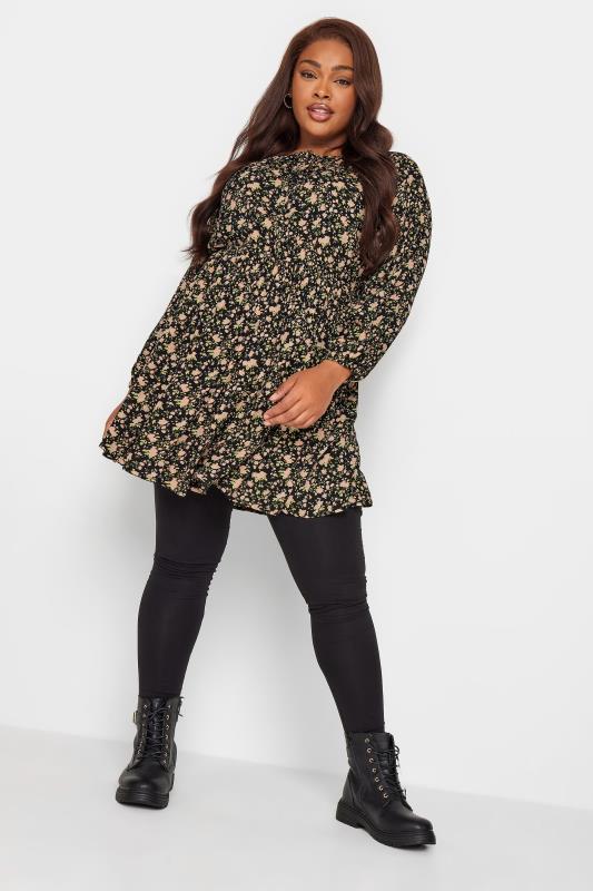 YOURS Plus Size Black Floral Print Long Sleeve Gypsy Tunic Top | Yours Clothing 5