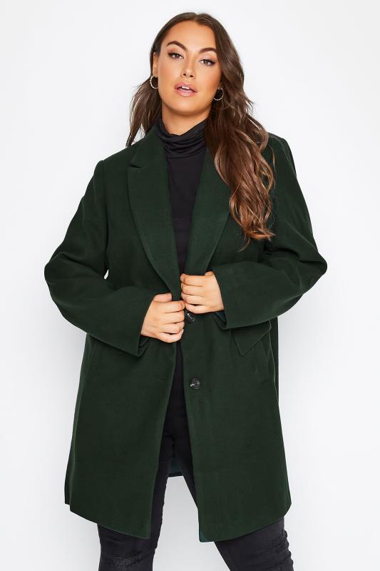 Plus Size Green Longline Midi City Coat | Yours Clothing 1