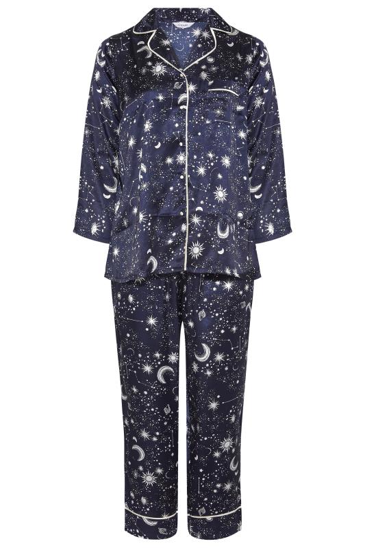 Curve Navy Blue Cosmic Print Satin Pyjama Set 6