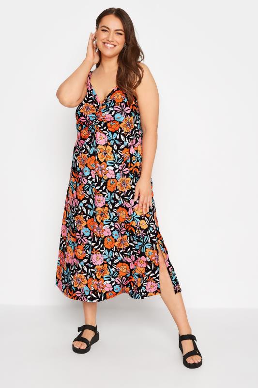 LIMITED COLLECTION Curve Black Floral Retro Ruched Dress 2