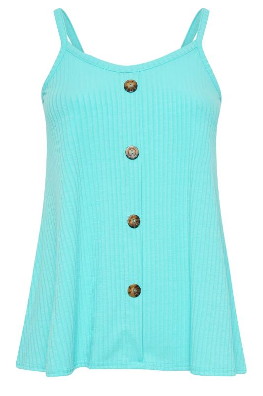LIMITED COLLECTION Plus Size Aqua Blue Ribbed Button Cami Vest Top | Yours Clothing 6