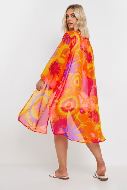 YOURS Plus Size Orange Floral Print Beach Kimono | Yours Clothing  1