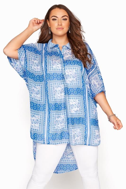 Blue Patchwork Batwing Shirt | Yours Clothing