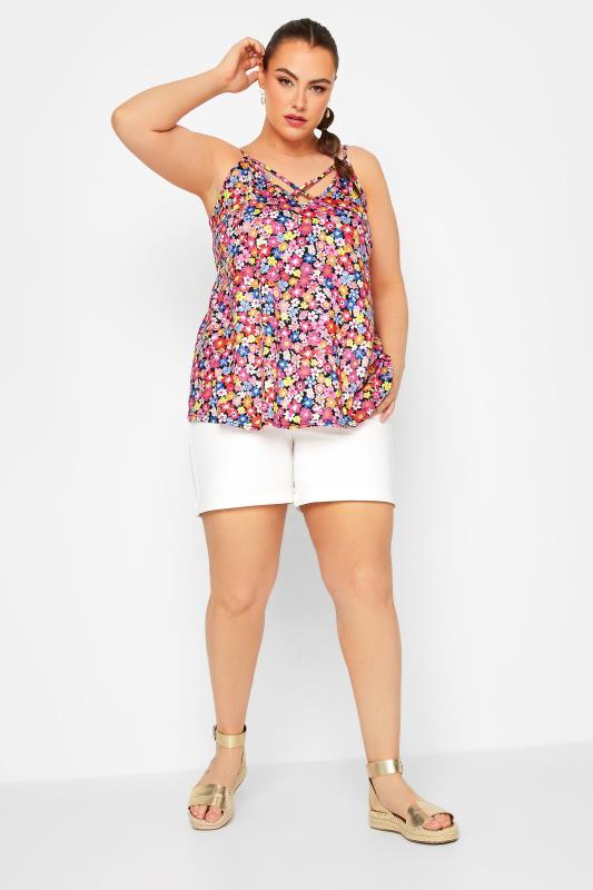 LIMITED COLLECTION Plus Size Black Ditsy Floral Strappy Cami Top | Yours Clothing 2