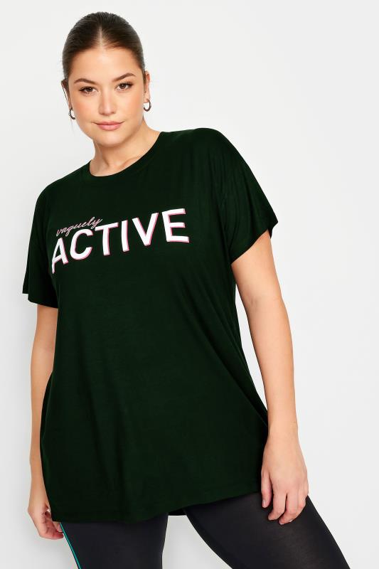  Grande Taille YOURS ACTIVE Curve Black 'Vaguely Active' Slogan Top