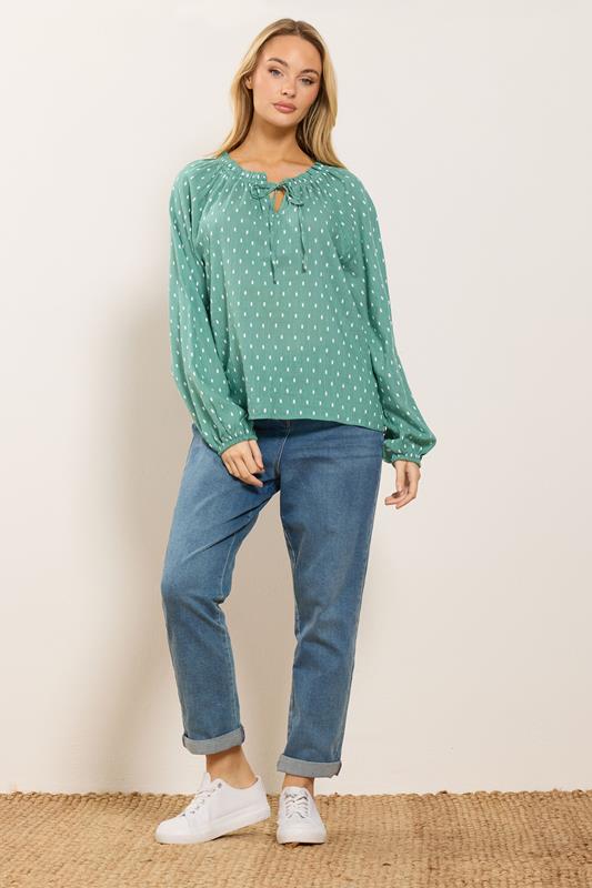 M&Co Green Dobby Tie Neck Blouse | M&Co 1