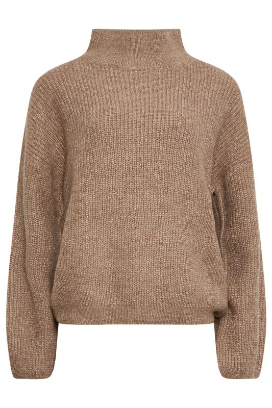 LTS Tall Beige Brown Funnel Neck Knitted Jumper | Long Tall Sally  6