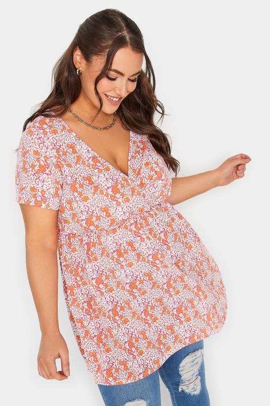 LIMITED COLLECTION Plus Size Orange Floral Tie Back Top | Yours Clothing 2