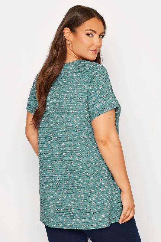 Plus Size Green Floral Stripe Print Cut Out Top | Yours Clothing  3