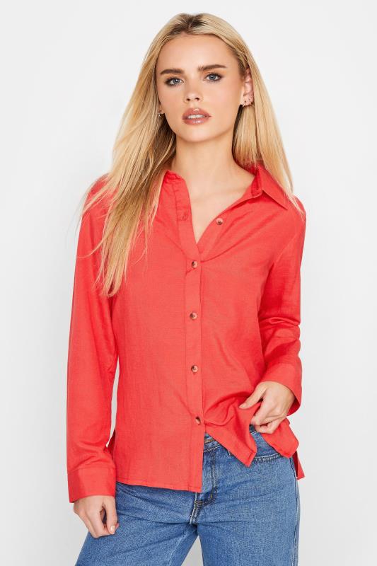 Petite Coral Orange Linen Blend Shirt  | PixieGirl 1