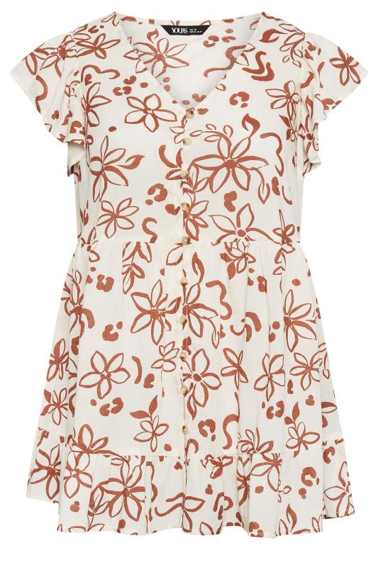 YOURS Plus Size White Floral Print Tiered Linen Blouse | Yours Clothing 5