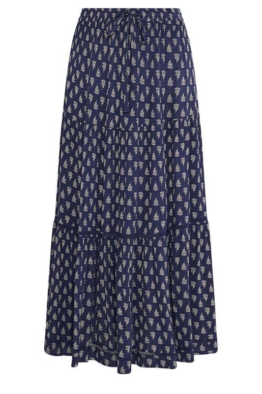 M&Co Navy Blue Aztec Print Tiered Maxi Skirt | M&Co 6
