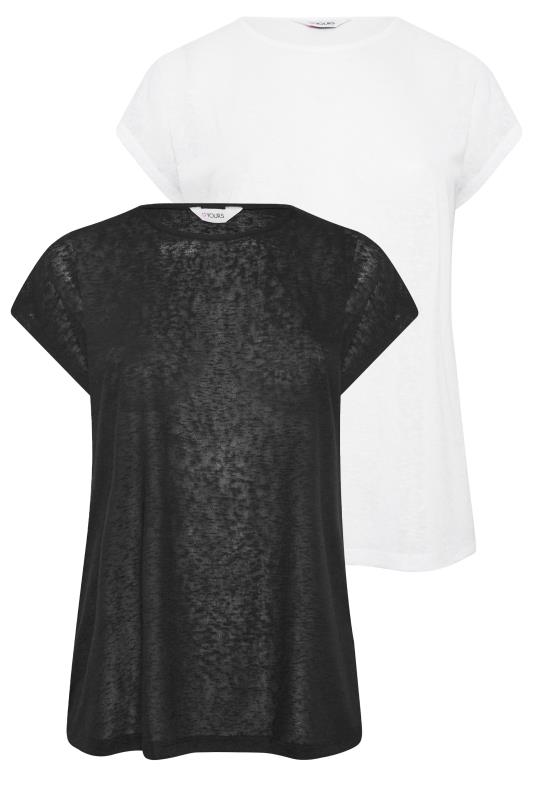 YOURS Curve Plus Size 2 PACK Black Linen Look T-Shirts | Yours Clothing  8