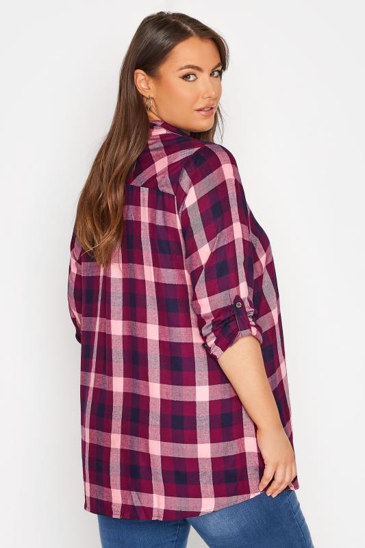 Plus Size Berry & Pink Metallic Overhead Check Shirt | Yours Clothing 3