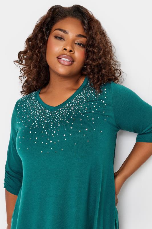 YOURS Plus Size Teal Blue Stud Embellished Swing Top | Yours Clothing 4