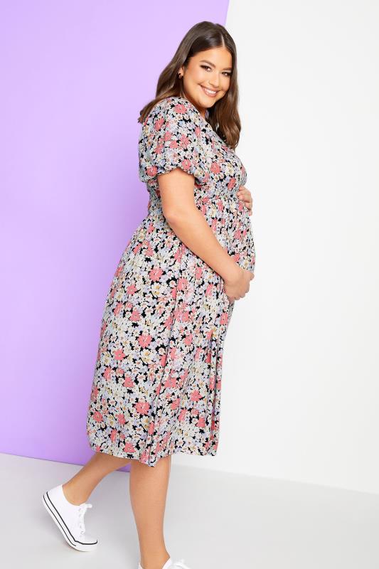 Plus Size  BUMP IT UP MATERNITY Curve Pink Floral Shirred Dress
