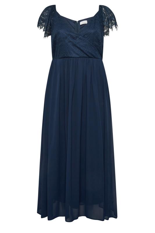 YOURS LONDON Plus Size Navy Blue Lace Detail Wrap Maxi Dress | Yours Clothing 6