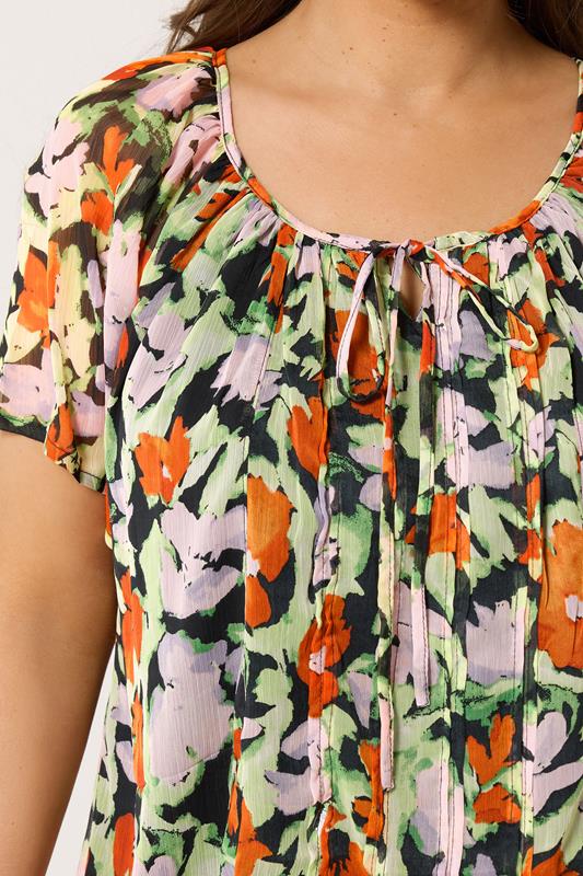YOURS Plus Size Orange & Pink Floral Pintuck Blouse | Yours Clothing 4