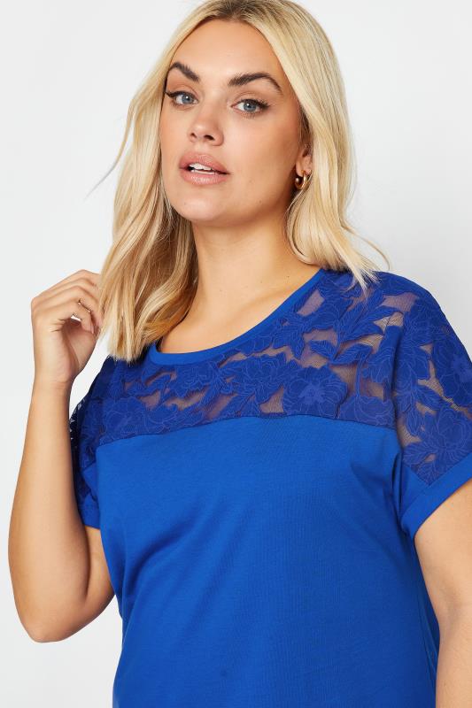YOURS Plus Size Blue Floral Mesh T-Shirt | Yours Clothing 4