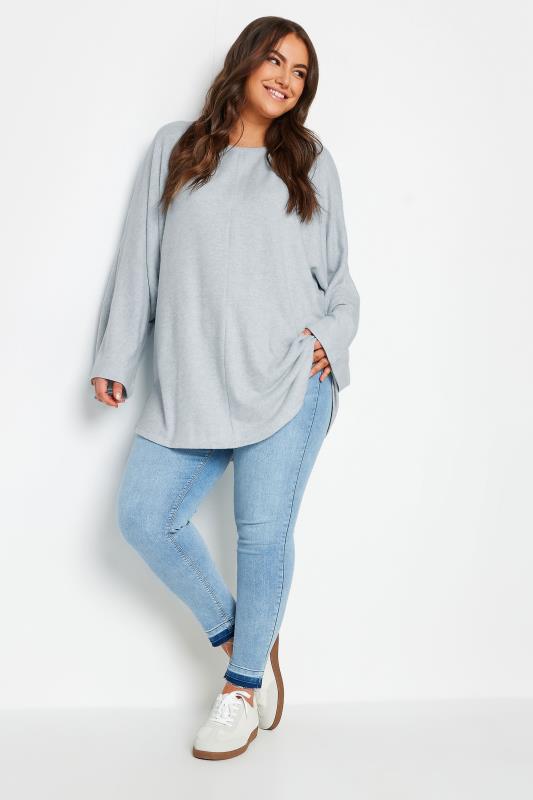 YOURS Plus Size Blue Batwing Sleeve Soft Touch Jumper | Yours Clothing 2